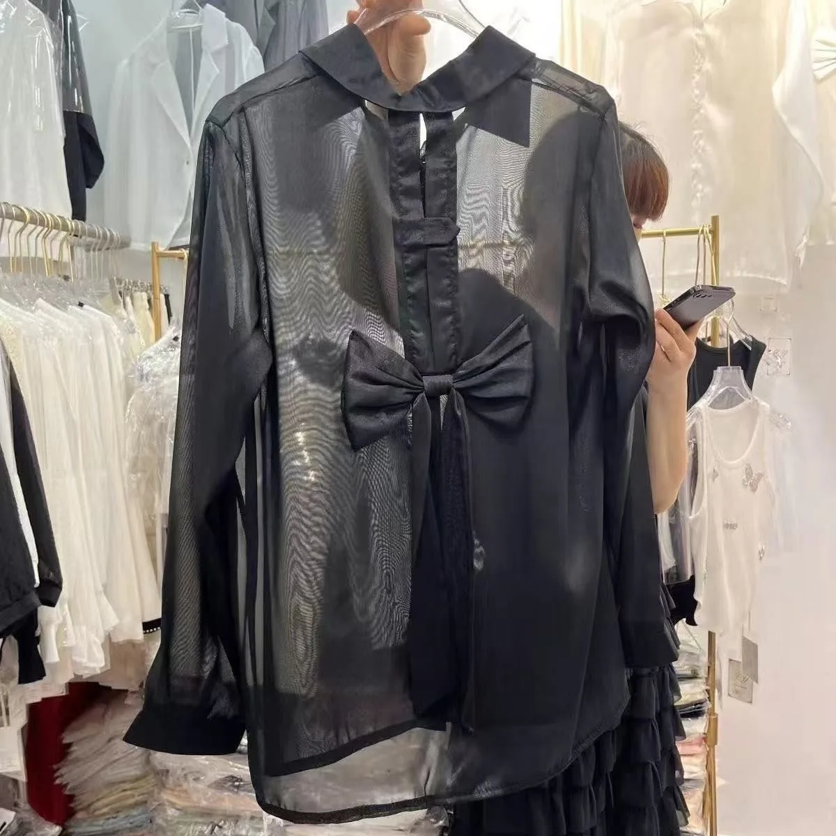 Women's Summer Thin Fashionable Chiffon Sunscreen Cardigan Back Slit  Knot Shirt Casual Commute Style Loose Fit Long...