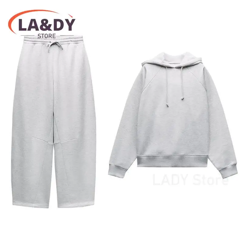 Sets Women 2024 Autumn Winter Fashion Loose Solid Color Long Sleeve Hooded Hoodie Tops + Casual Jogging Pants Suits Female