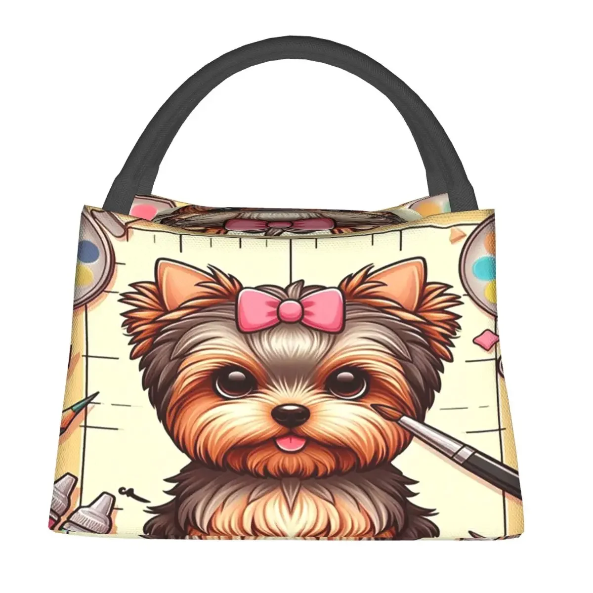 A Cute Yorkie Puppy Wearing A Bow Lunch Bags Insulated Bento Box Lunch Tote Picnic Bags Cooler Thermal Bag for Woman Girl Work