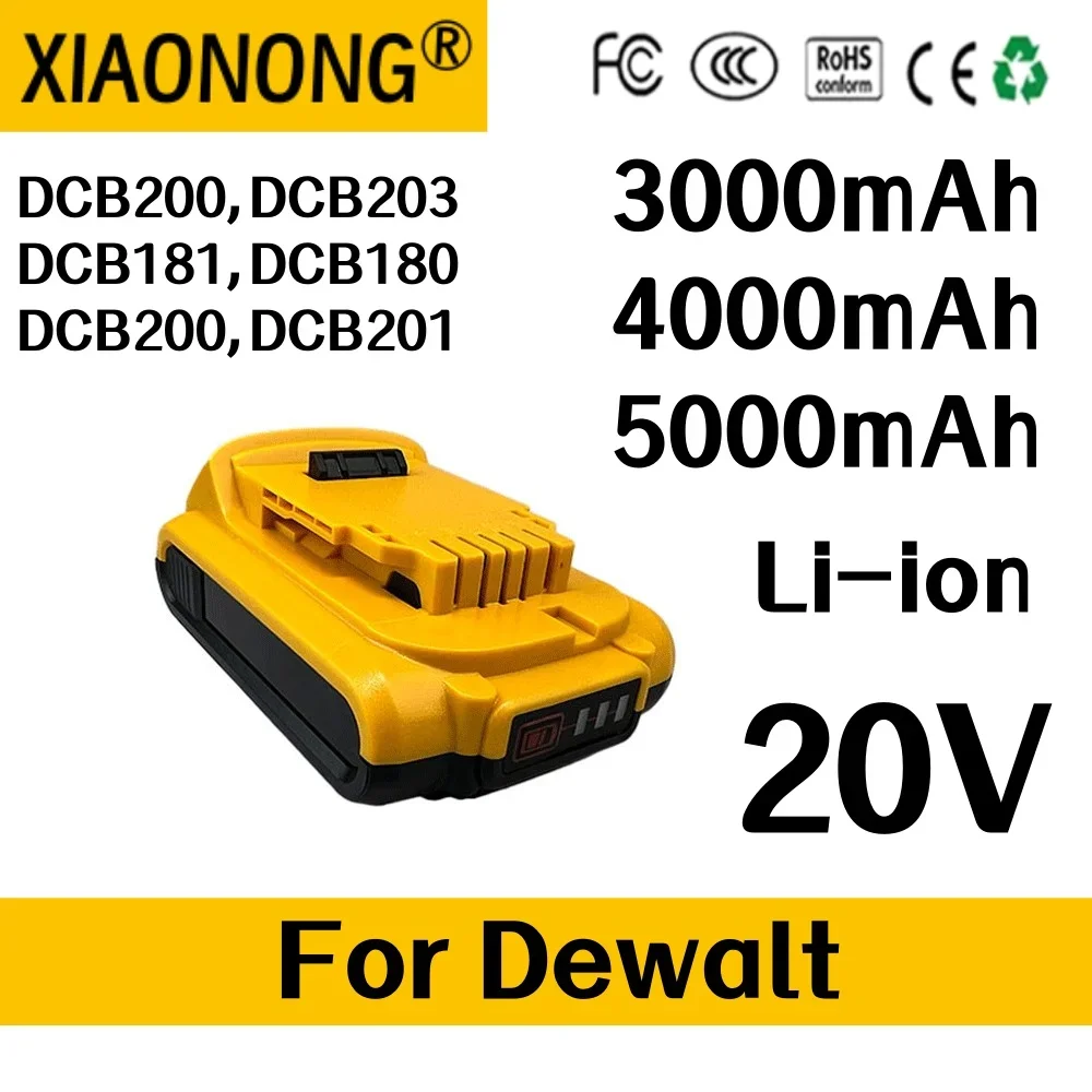 

20V 3/4/5Ah DCB203 Lithium Battery Replacement For DeWalt 18v 20Volt Max Lithium Ion Battery DCB206 DCB205 DCB204 Power Tools