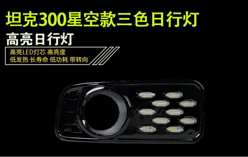 Car Led Daytime Running Light Front Fog Light Modified DRL Dynamic Turn Signal Driving Light Night Blue For Tank 300 2021-2025 detail image 2