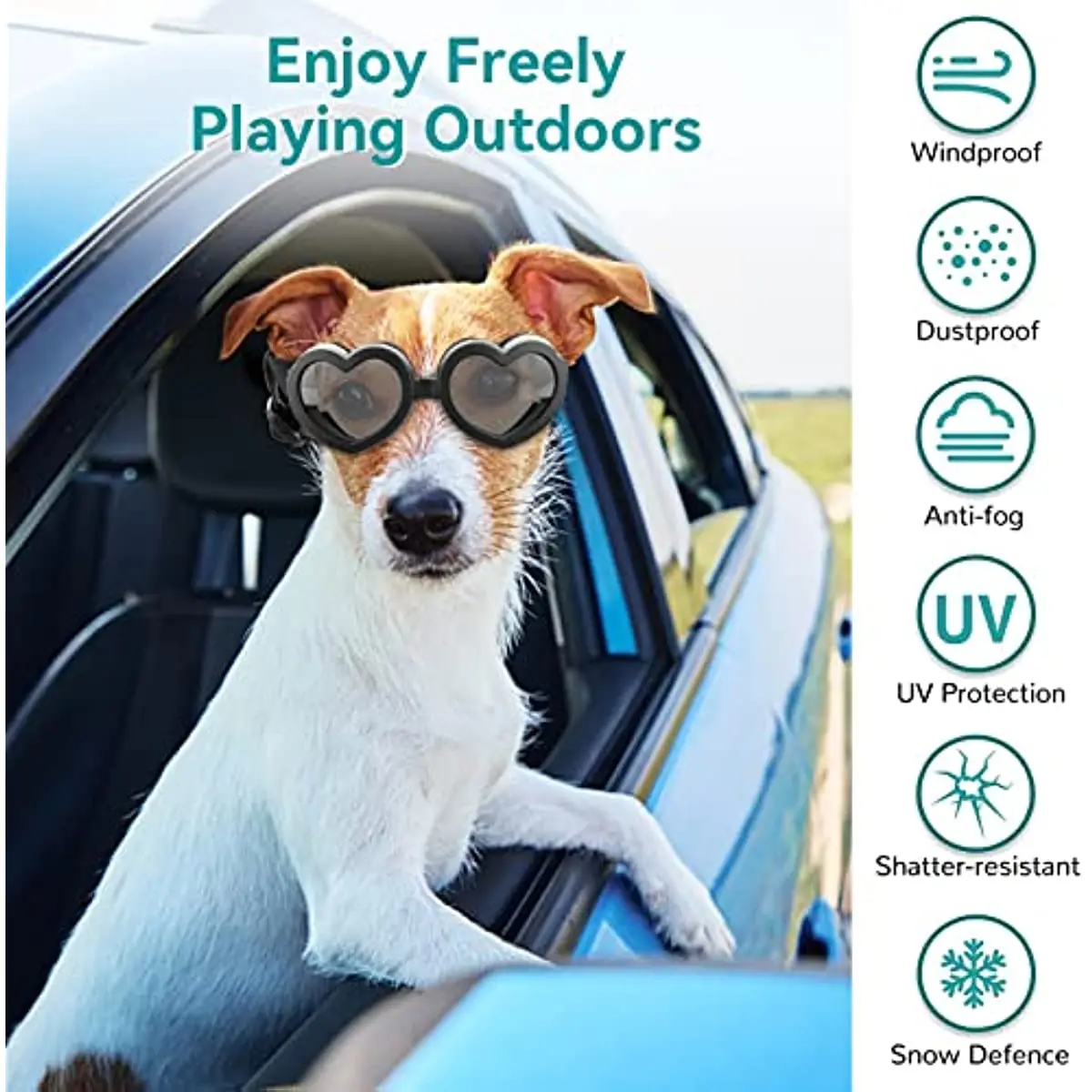 Puppy Sunglasses, Cute Dog Goggles Adjustable Strap Pet Glasses Small Dog Sunglasses Pet Dog Heart Shaped Anti-Fog Sunglasses