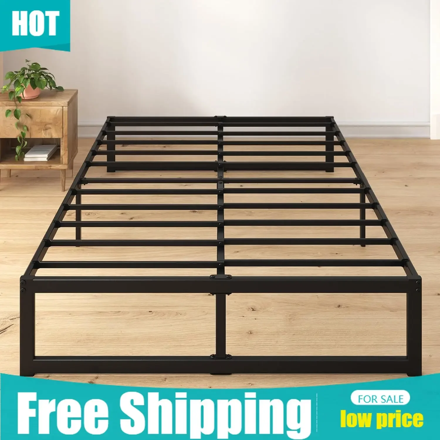 14 Inch Metal King Bed Frame Steel Slat Support No Box Spring Required Easy Assembly Underbed Storage 5 Year Warranty