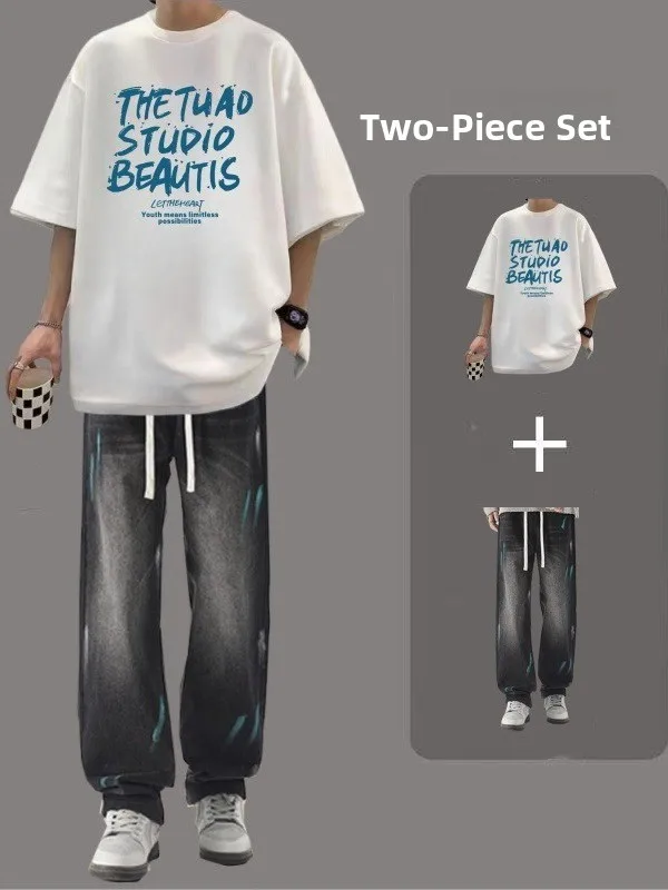 

Cool ort Sve T-irt Set for Boys Summer Trendy Clothes Youthful Haome Outfit Two-Piece M Faion Set