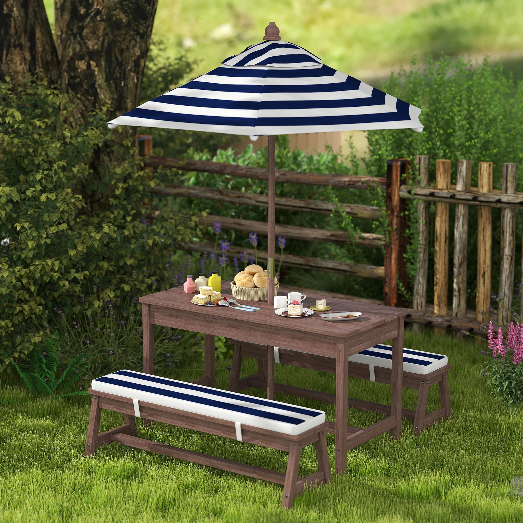 Outdoor Wooden Kids Picnic Tab - Kids Outdoor Bench With Umbrella 评论和价格