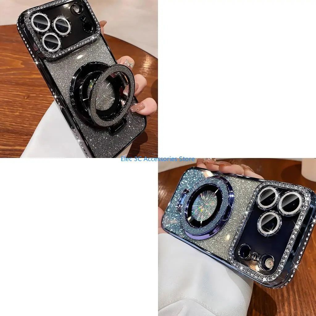 Y51A Fashionable Trendy Luxury Glitter Shimmering Phone Housing Case For Phone With Ringing Stand And Clear Protective