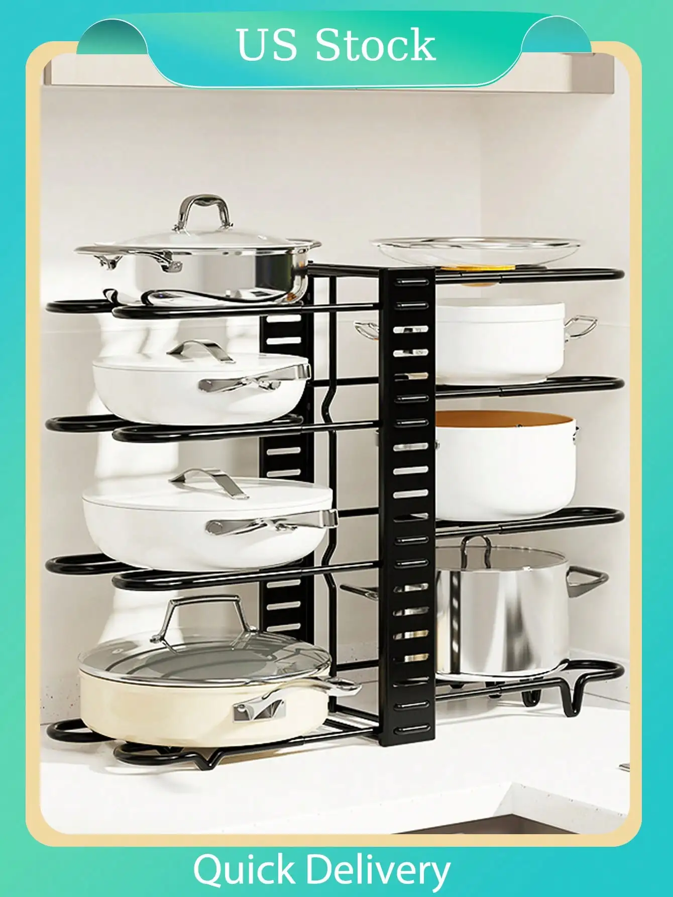 

8-Tier Pot Lid Organizer, Adjustable Under-Cabinet Storage
