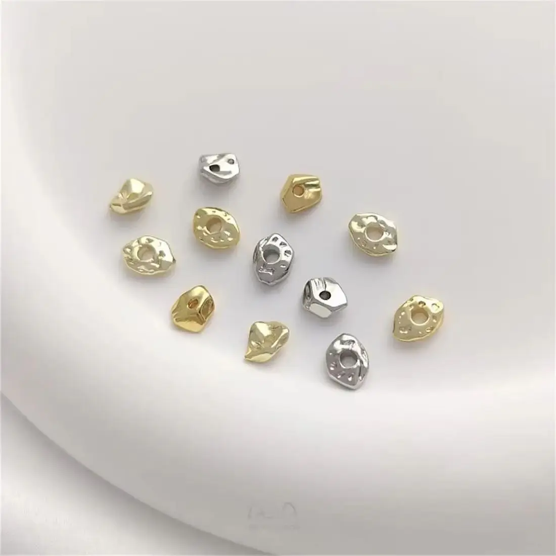 10PCS Copper Plated Flat Beads for DIY, Special-Shaped Gravel Beads, Flat Stone, Real Gold, 14K, Light Gold, C328