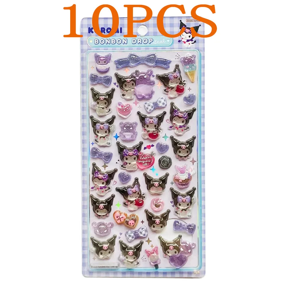 *2026Anime Hellokitty Kuromi Cinnamoroll 3D Sanrio Stickers Transparent Jelly Crystal Decorative Sticker Phone Case DIY Kids Toy