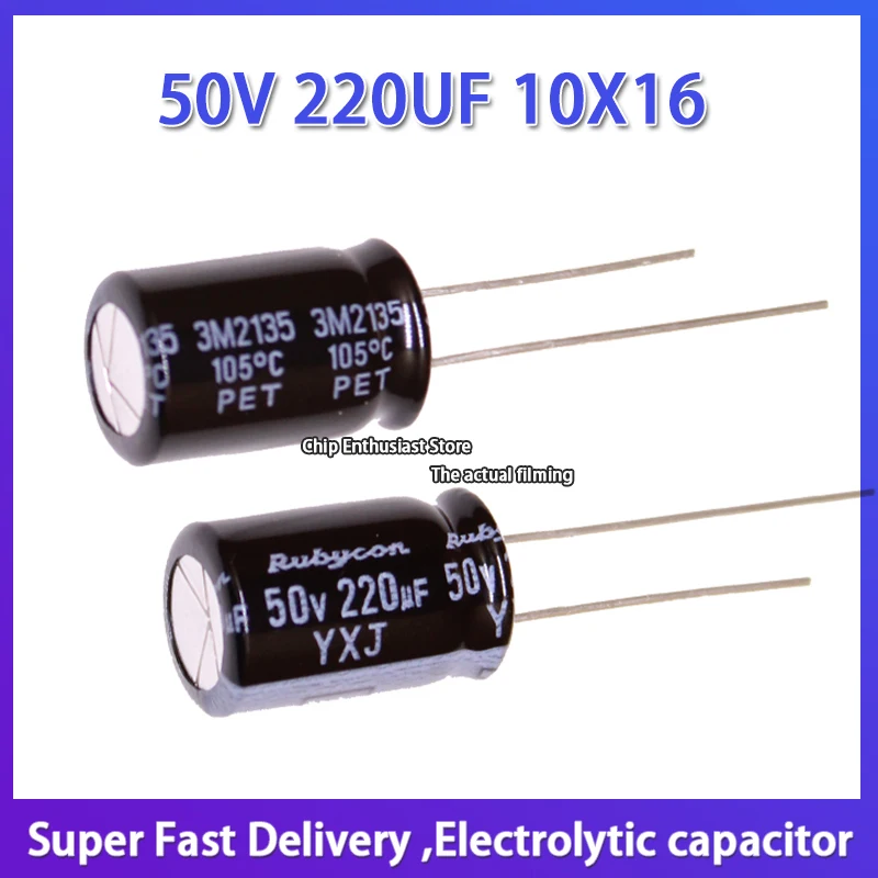 10PCS Rubycon imported aluminum electrolytic capacitor 50V 220UF 10X16 Ruby YXJ high frequency and long life 10*16