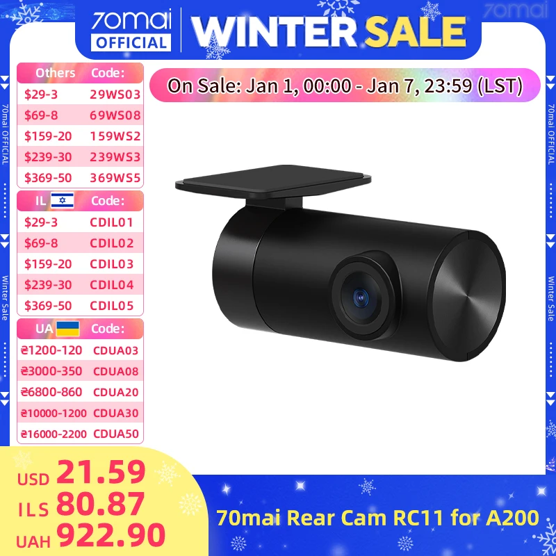 70mai Rear Cam RC11 for 70mai Dash Cam A200 A400 Car DVR Rearview Dash Cam Support Parking Recording