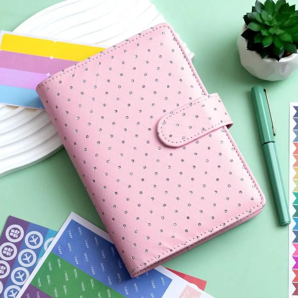 Rainstone Patterned Cover Money Saving Binder 6-Ring PU Leather Mini Budget Binder A6 Tear Resistant Savings Challenges Book