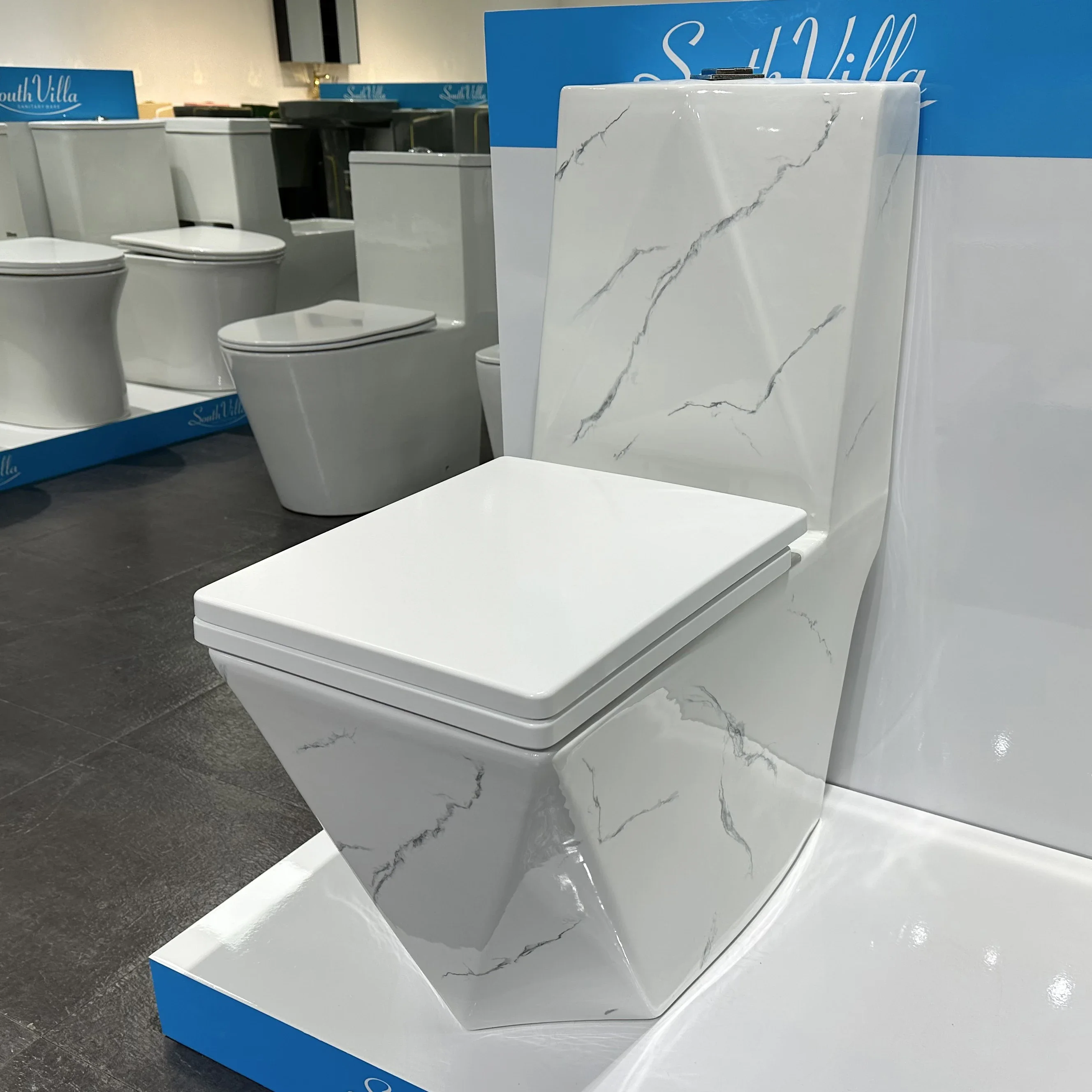 Diamond shape marble white color wc  water closet bathroom one piece toilet bowl ceramic floor mounted toilet commode