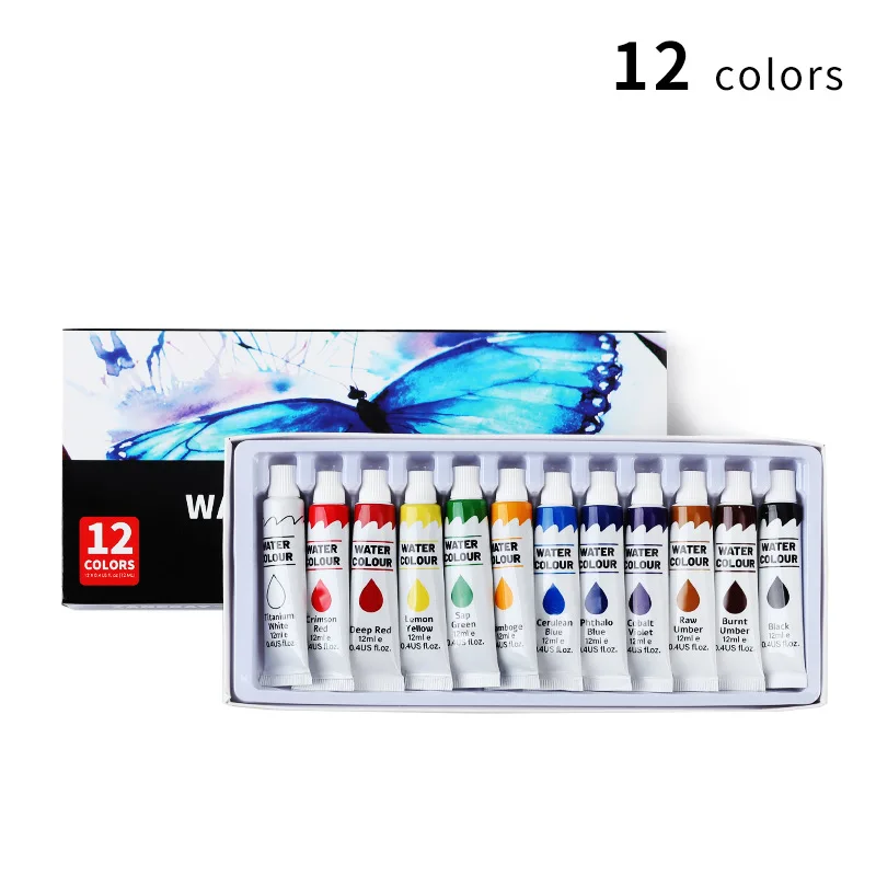 Aquarellfarben-Set, 24 Farben, 12 ml, intensive Farben für Figuren- und Landschaftsmalerei, Wert für Erwachsene und Künstler