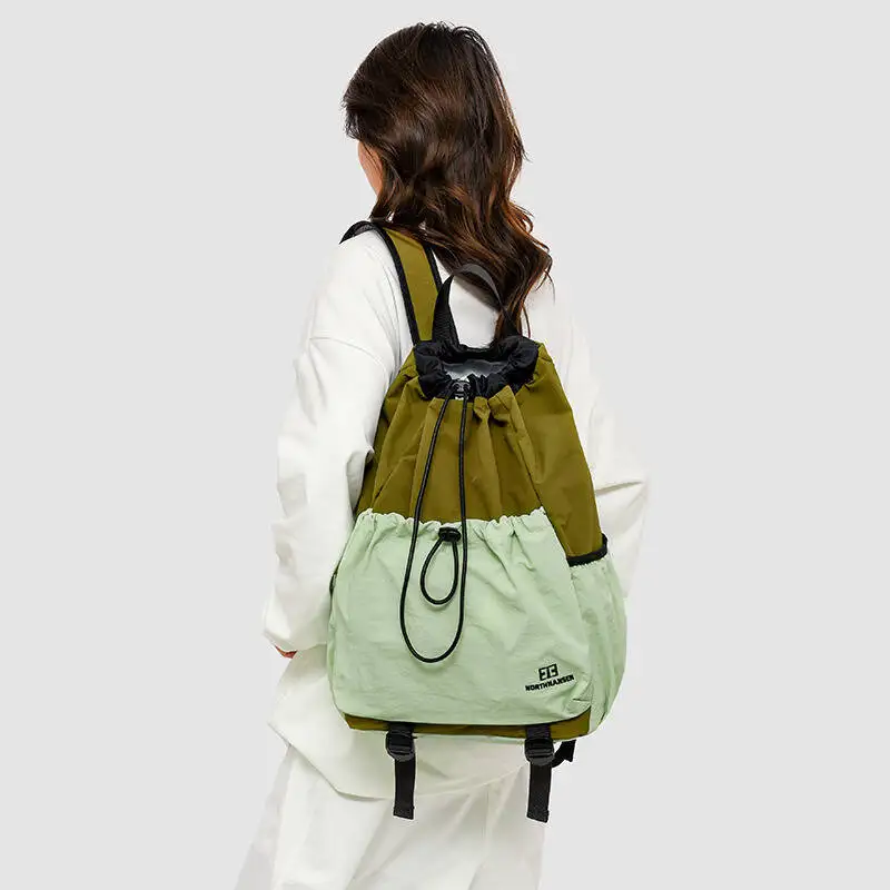 New Color Block Drawstring Backpack Waterproof Nylon Large Capacity Breathable Mesh Straps Adjustable for Daily Commute Travel