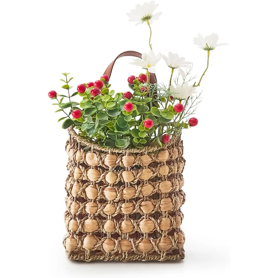 

Wall Hanging Pocket Basket Portable Storage Basket Decorative Boho Mounted Organizer for Dried Flower Plants Front Door Basket