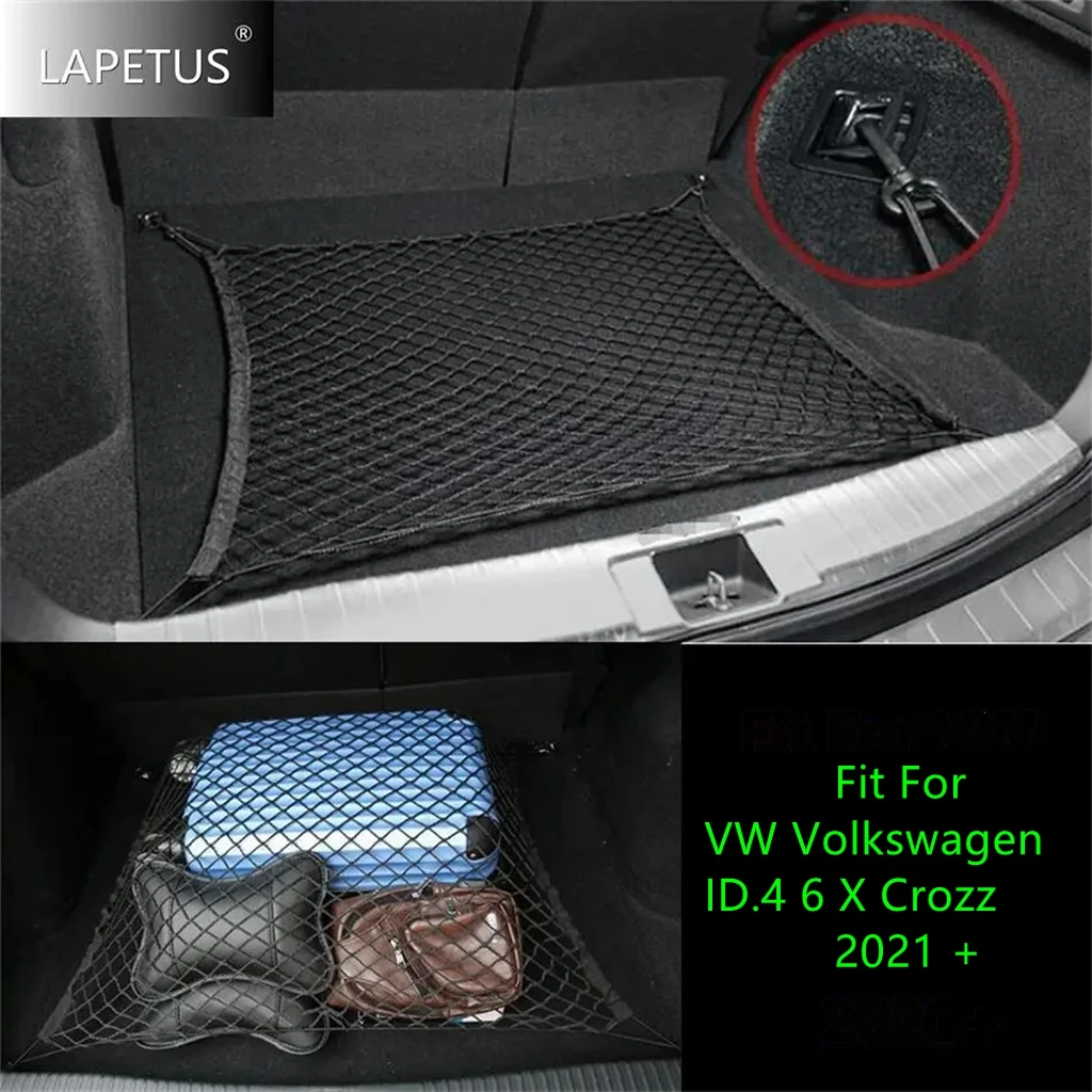 

Car Accessories Rear Trunk Cargo Storage Luggage Elastic String Mesh Net 4 Hook Fit For VW Volkswagen ID.4 6 X Crozz 2021 - 2024