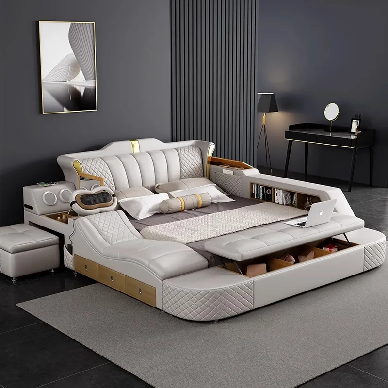 

king size multifunctional Double bed Tatami massage chair safe storage luxury frame bed letto matrimoniale bedroom furniture