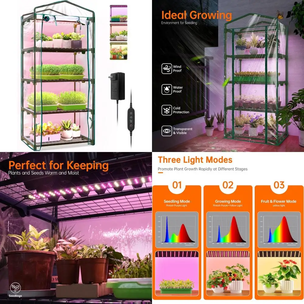

4-Tier Mini Greenhouse with Grow Lights, Zippered PVC Cover for Seed Starting, 27.2L x 19.9W x 61.8H