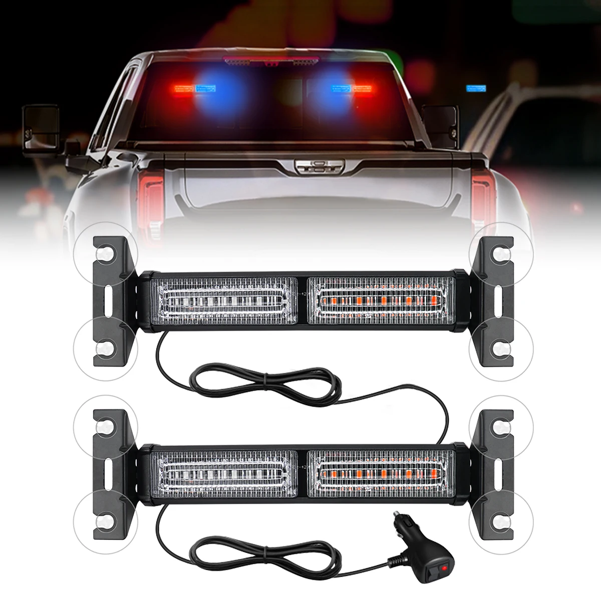 

1Pair Car LED Windshield Warning Suction Cup Signal Light Red Blue Flashing Light Indicator Blinker For Trailers/Trucks/Suvs/UTV