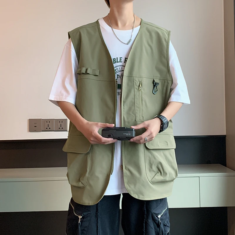 Harajuku Vest Mens Multi-Pocket 2025 Summer Work Hunting Fishing Travel Photos Waistcoat With Pocket Sleeveless Unloading Jacket