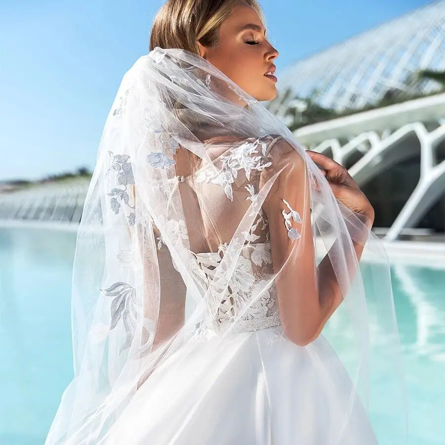 SoDigne satén país 2023 vestidos de novia mangas cuentas Apliques de encaje Boda de Princesa vestidos personalizados para mujer novia