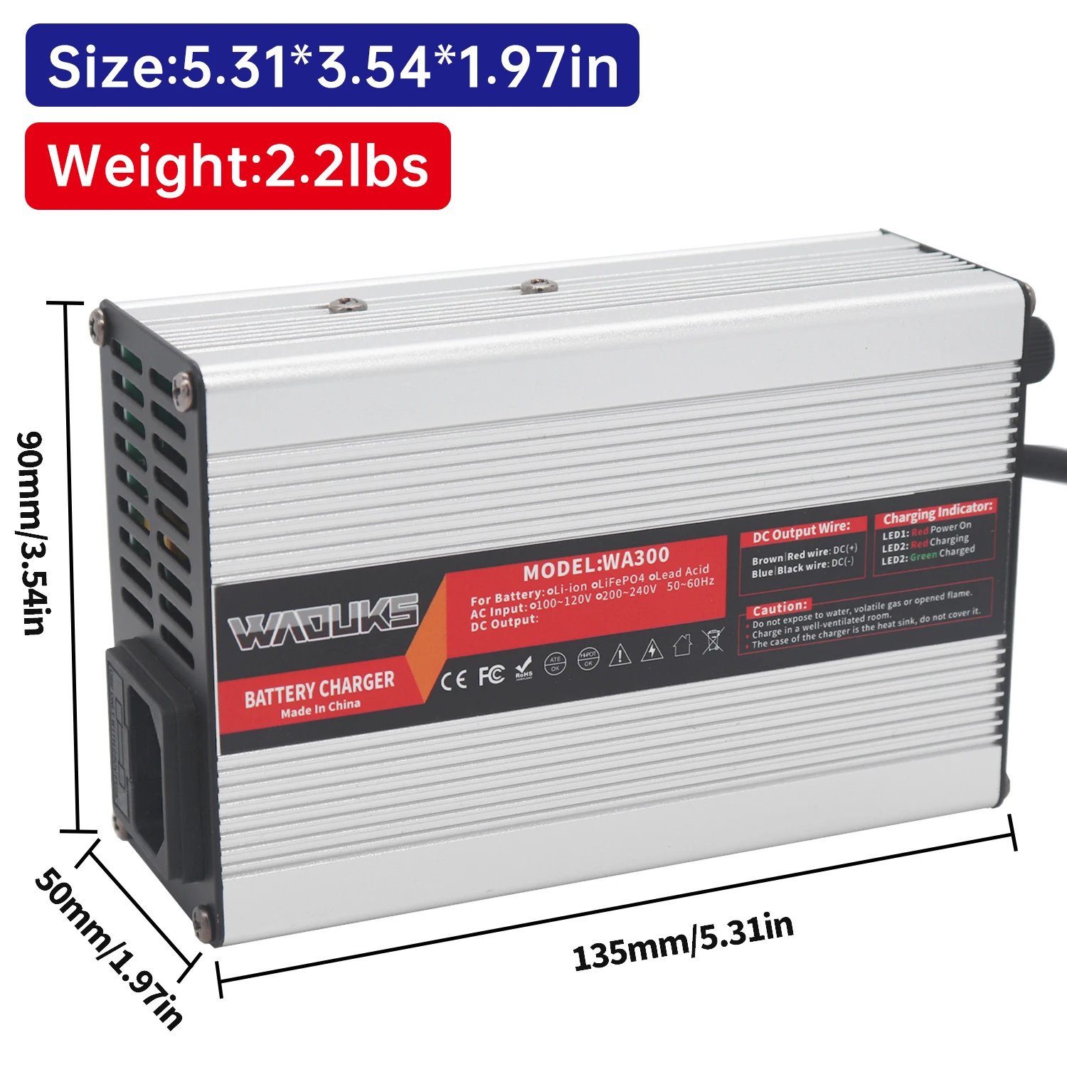 25.2V 10A Lithium Battery Charger For 6S 22.2V Li-ion Battery Pack