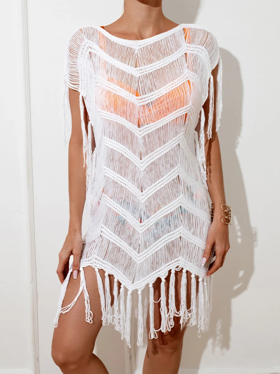 Abito copricostume lavorato a maglia per donna abito da spiaggia scavato all'uncinetto costume da bagno estivo costume da bagno Coverups abiti