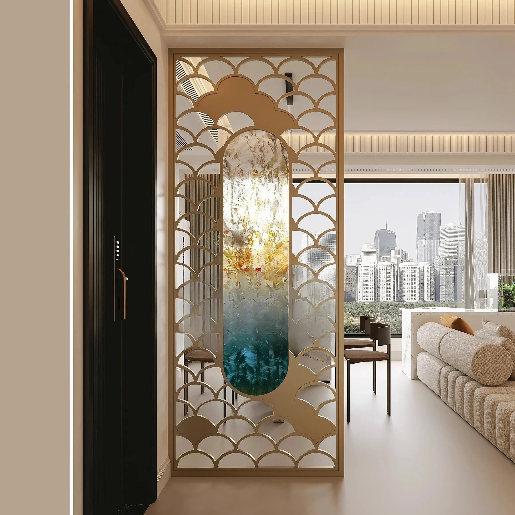 

French light luxury glass screen porch blocking high-end partition