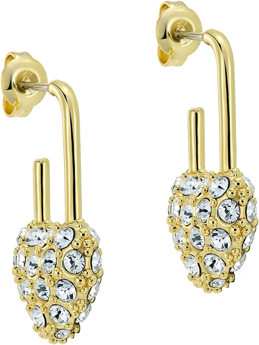 

Gold Crystal Heart Drop Earrings for Women, Pavé Style, Elegant Jewelry