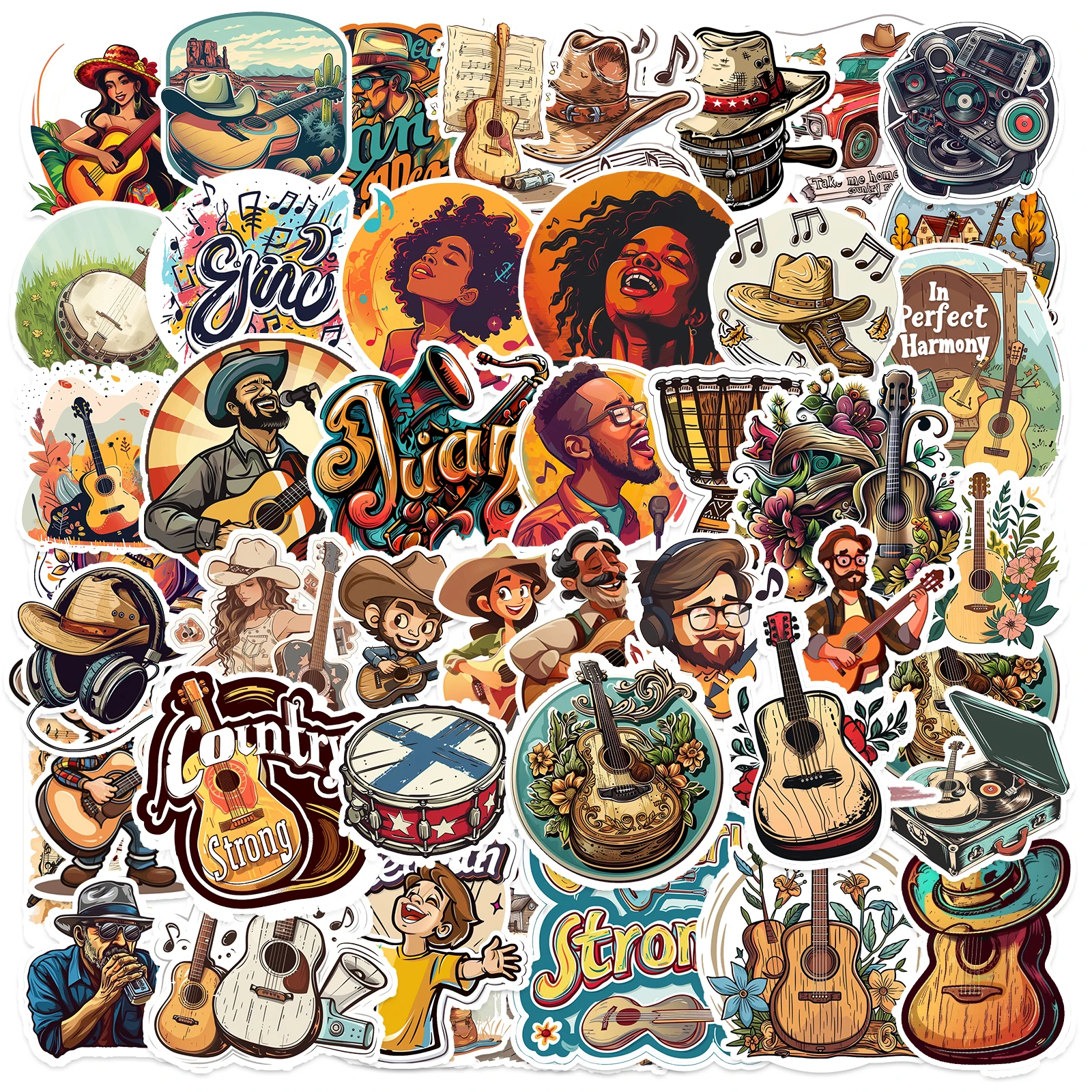 50pcs Band Stickers Decorative Waterproof Bulk Pack Musical Stickers For Guitar Country Stickers For Music Themed Events