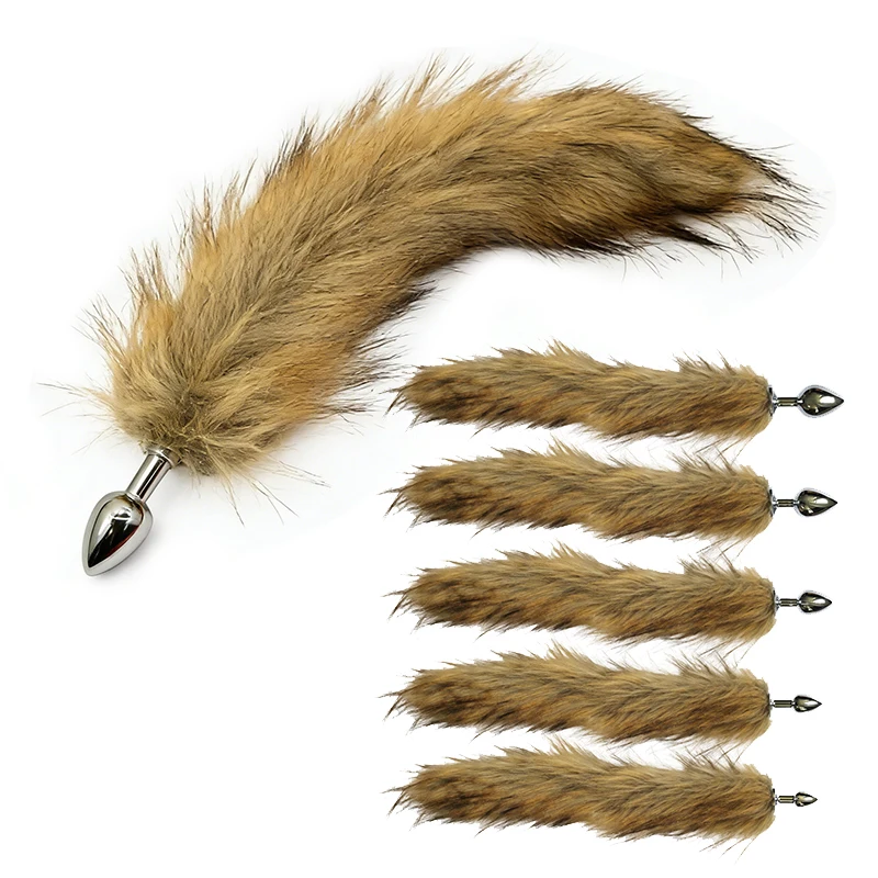 Fox Tail Butt Plug - Fluffy Brown Faux Fur Anal Plug, Metal Stainless Steel Cosplay Sex Toy for Women Men, Pet Play Roleplay