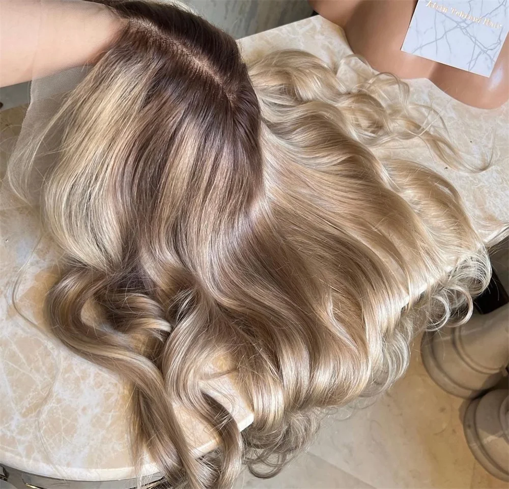 

Премиум-волокно, темно-кореневый балаяж, блондинка, парик спереди, синтетический женский парик из волос, термостойкий парик со светлыми бликами