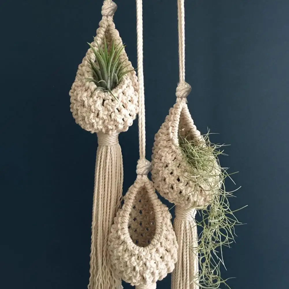 10/13cm Hanging Basket Pineapple Landscaping Cotton Macrame Flower Planter Handwoven Wall Vegetable Organizer Garden Plant Vase