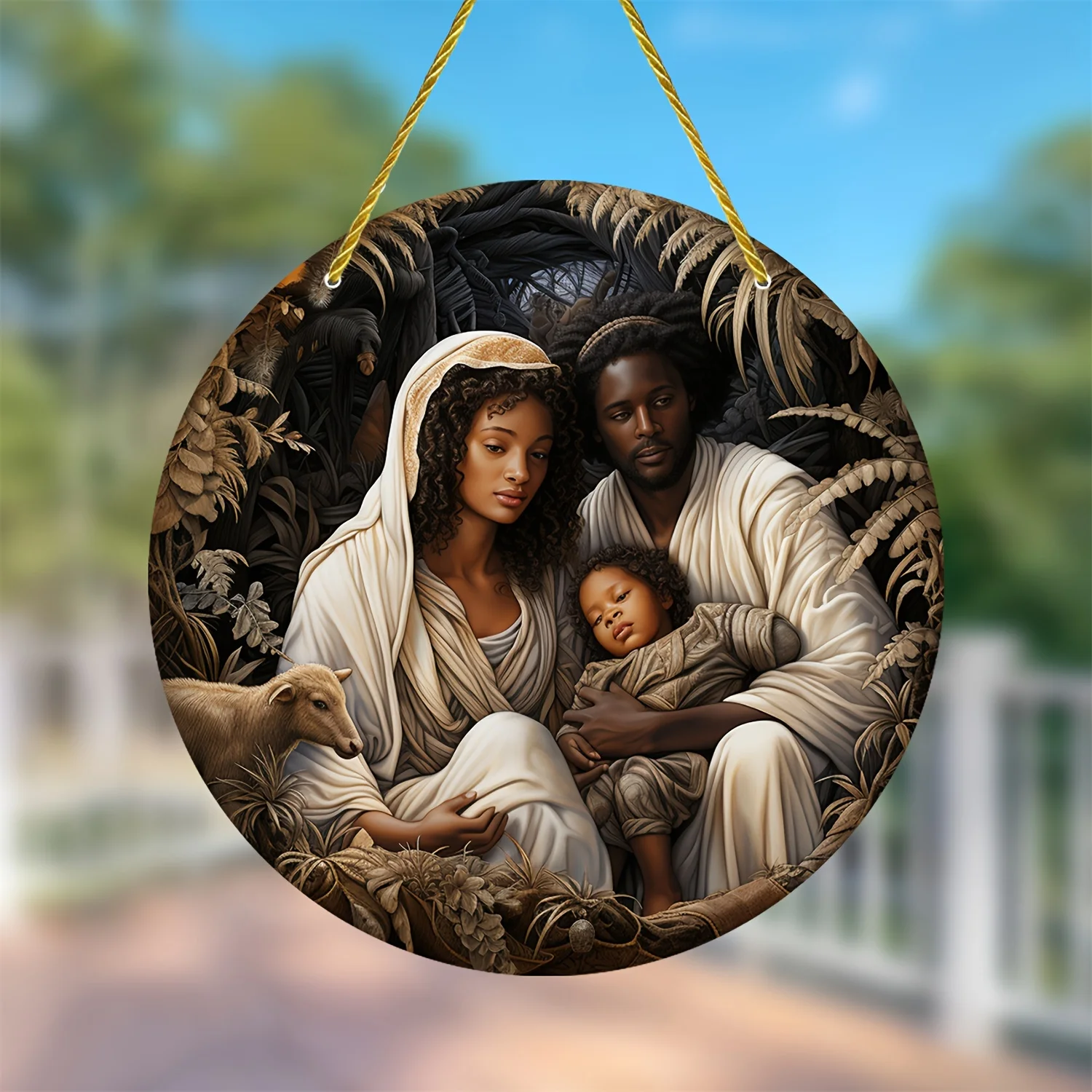 

African American Nativity Scene 3D Visual Effect Window Decoration,acrylic Round Wreath Sign,yard,house,room,home, Door Welcome