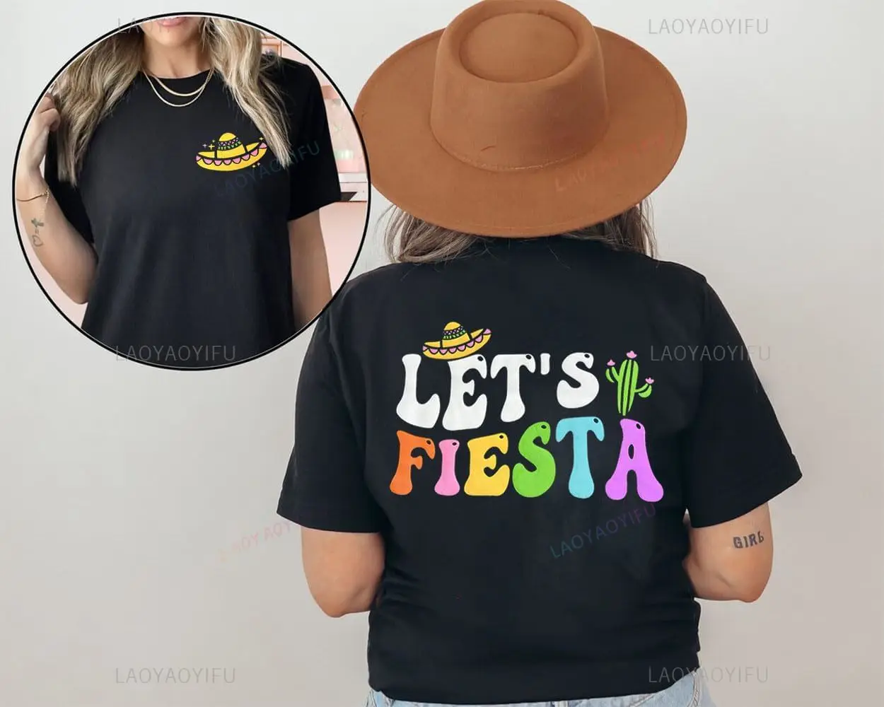 Let's Fiesta Printed T Shirt Cinco De Mayo Shirts Women Chip Dippin Margarita Sippin T-Shirts Mexican Tees Mexico Vacation Top