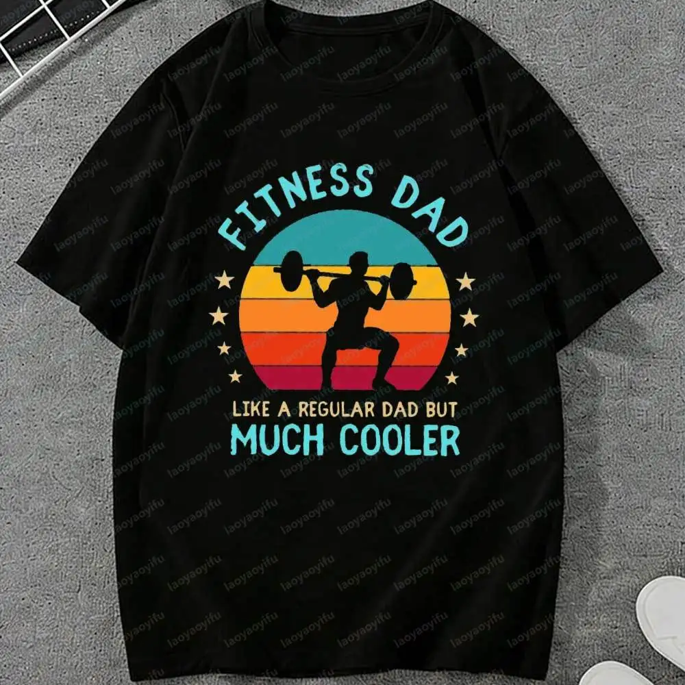 Men's Fitness Dad Retro T-Shirt Cool Lifting Dad Sunset Print Casual Short Sleeve Tee for Gym Powerlifting Weightlifting Gift