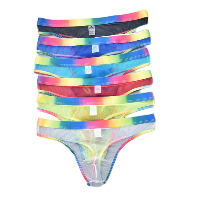 

6PCS Men Underwear Thongs T-Back Perspective Jockstrap Underpants Mesh Micro String Transparent Mens Lingerie Sissy Panties