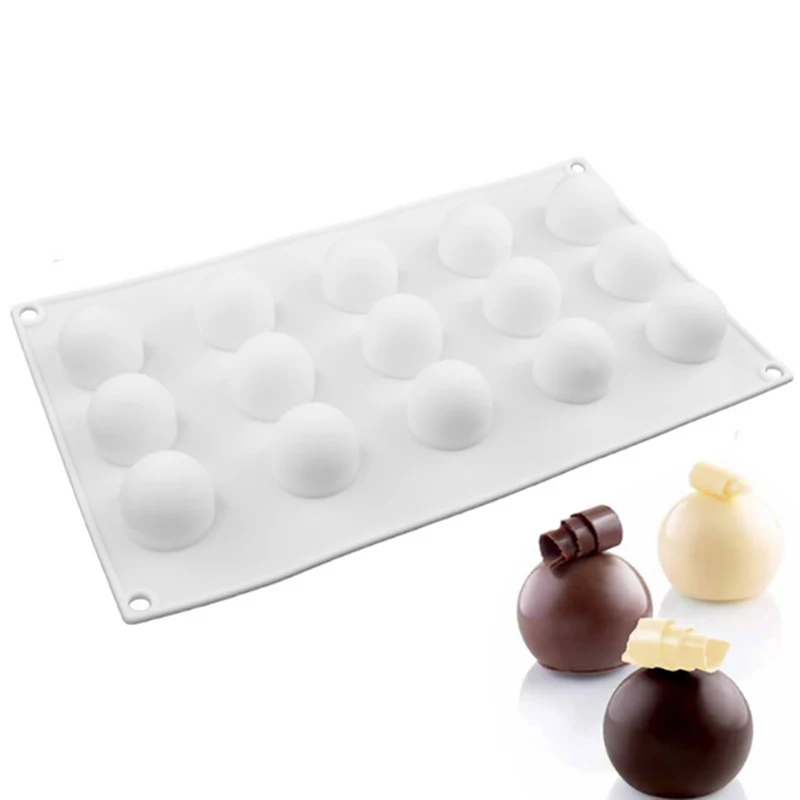 Round Ball Shape Non-Stick Silicone in 3D Silicone Spherical Molds Round Mold Mini Sphere 15 Holes for Pastry Cake