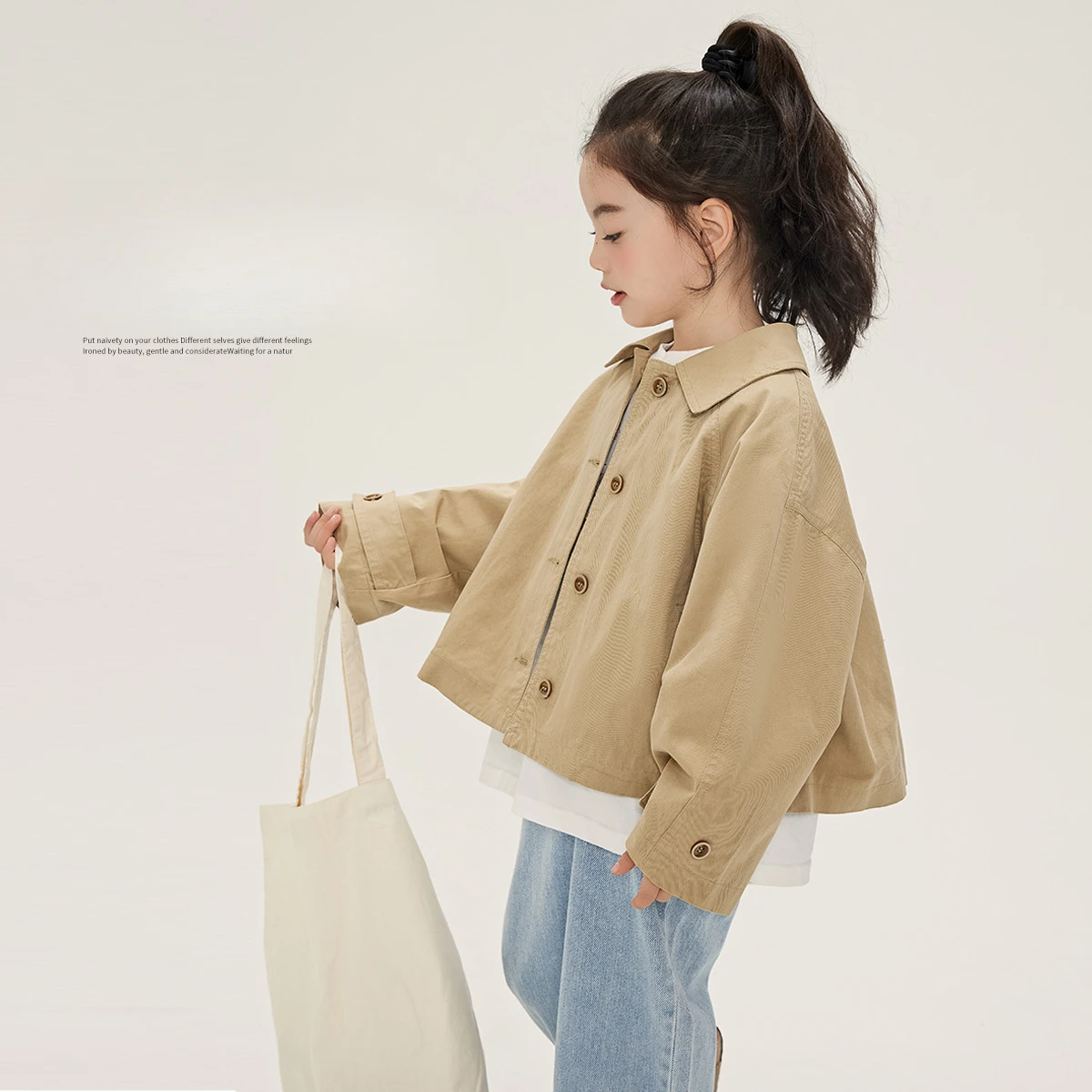 

Girl Coat 2024 Summer Casual Loose Children Coat Korean Style Pure Cotton Short Girl Fashion Solid Color Sweet Style Trench