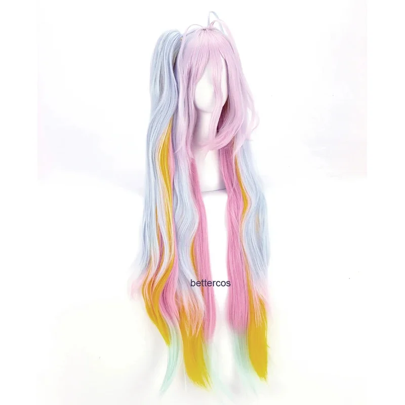didi 2025 2025 hhhNo Game No Life Shiro Cosplay Wigs Blue Pink Yellow Mix 120cm Long Wavy Heat Resistant Synthetic Hair + Wig Ca