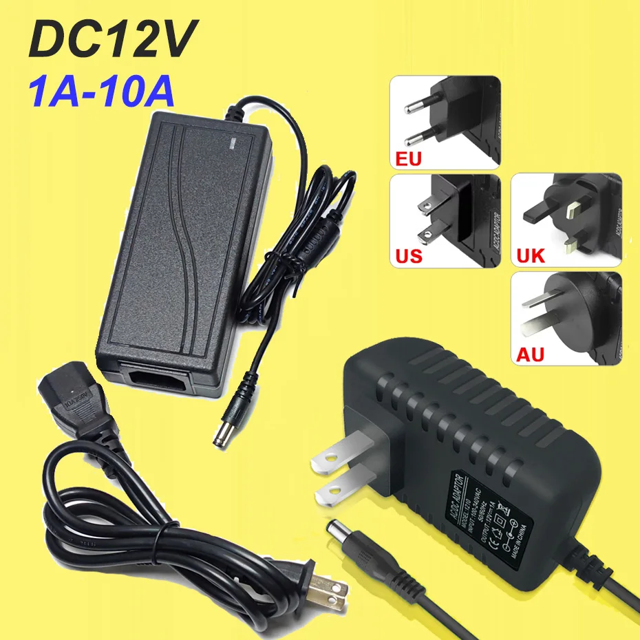 DC12V Universal-Netzteil AC110-240V 1A/2A/3A/5A/6A/10A mit EU/US/AU/UK-Steckern für LED-Streifenlicht-Konverter