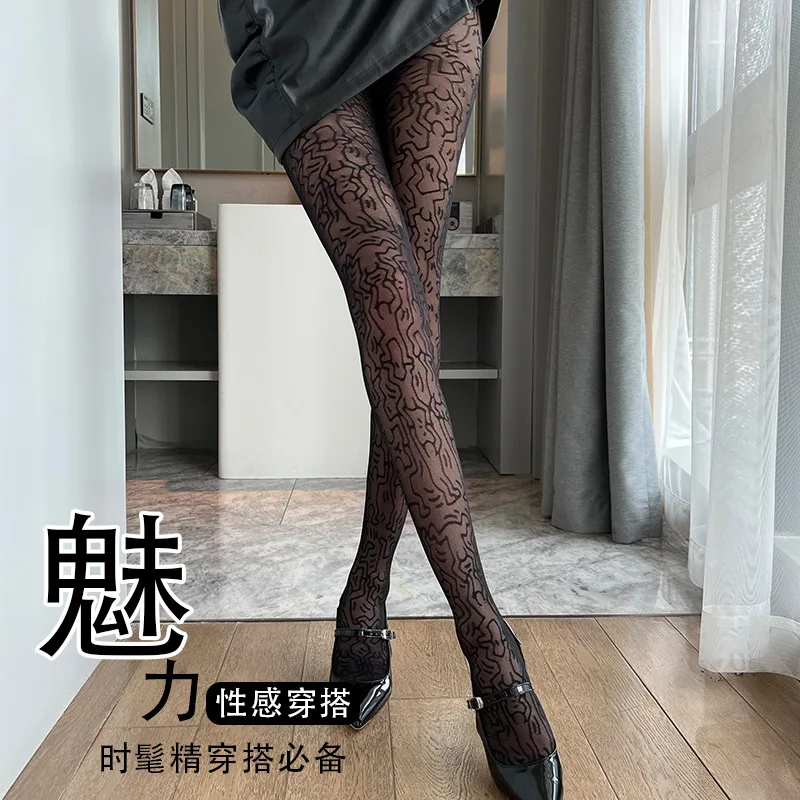 Cute Cartoon Pattern Graffiti Women\'s Pantyhose Funny Kawaii Tiling Little Figure Jacquard Lolita Personality Nylon Tights