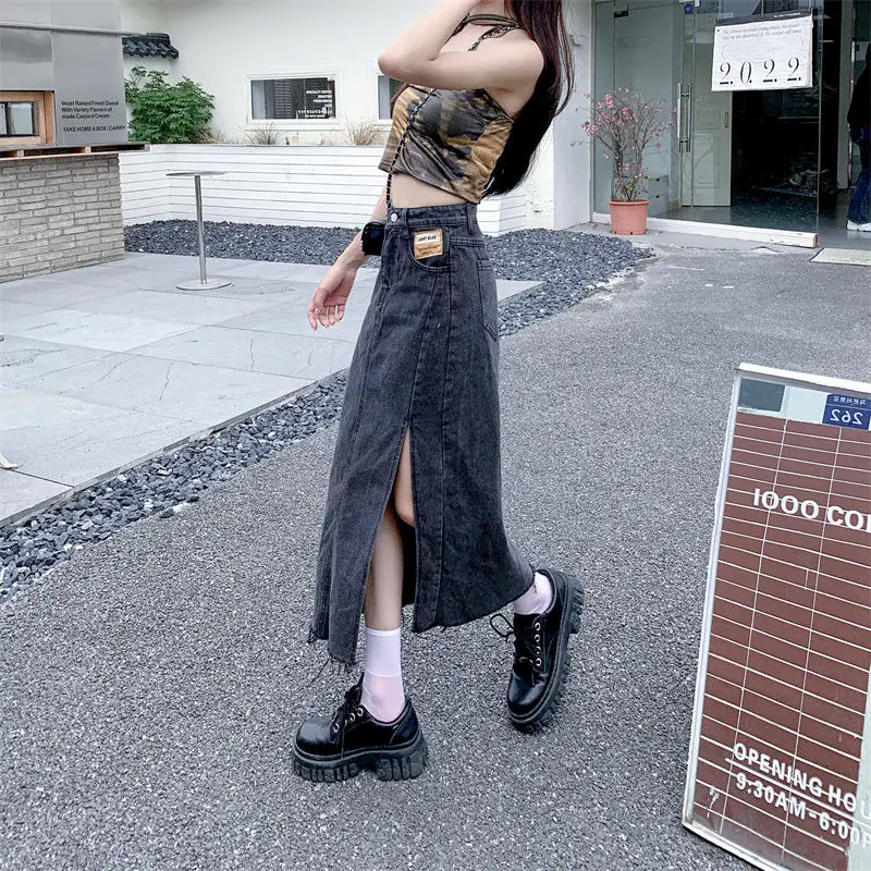 

Ladies Long Dresses A Line Dress Shirt Oversized Casual Streetwear Harajuku Yk2 Street Retro Long Women's Denim Skirt Dresses