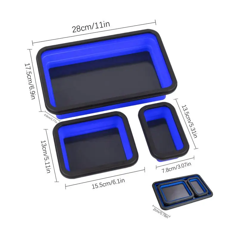 

Mechanic Tool Organizer 3 Different Sizes Silicone Tool Tray Set Foldable Bolts Screws Washers Parts Tray Most Metal Exteriors