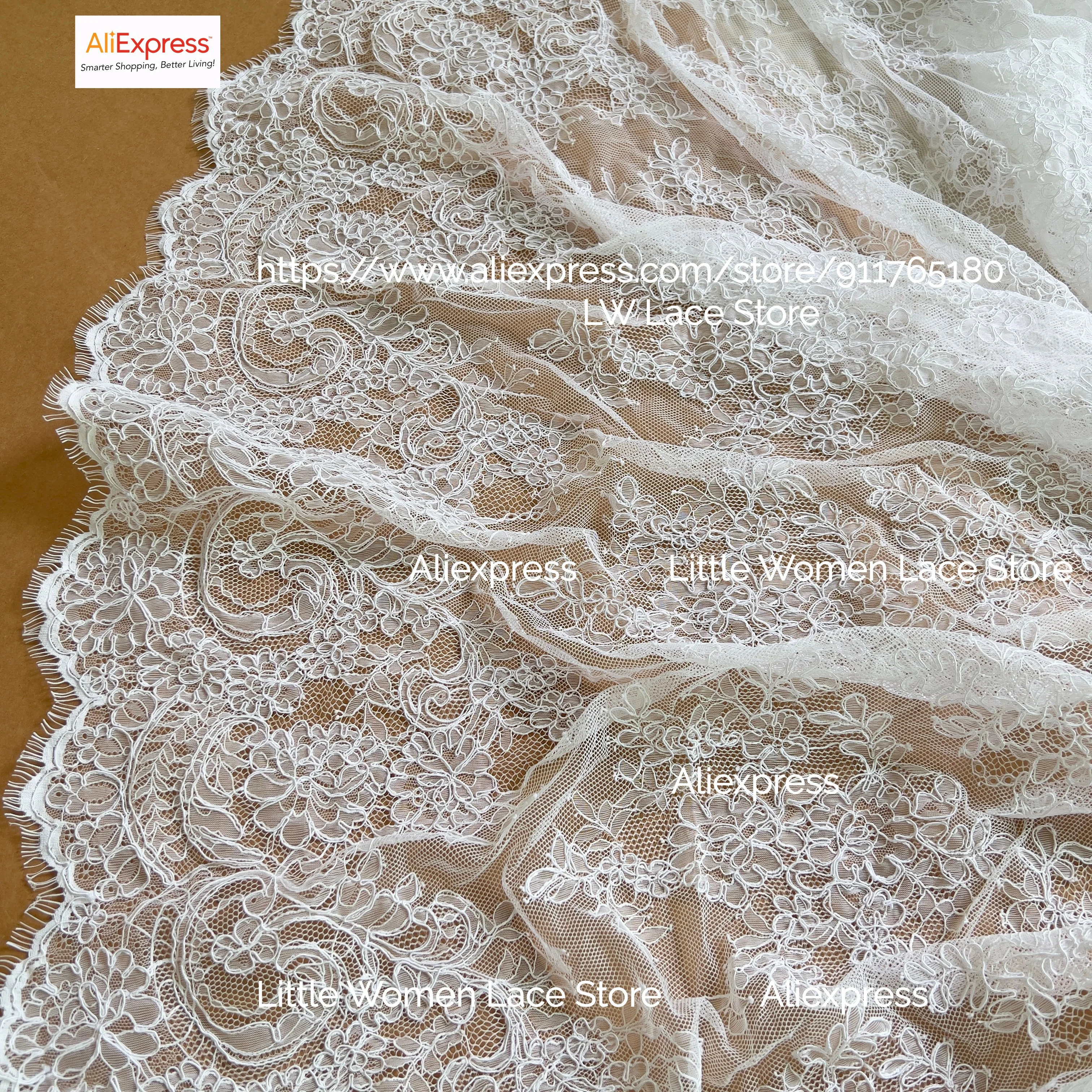 2023 Traditional Handmade Cording Lace 1.4M Wide, 2.9M Long Bridal Lace Fabric White Eyelash French Lace Fabrics Quality