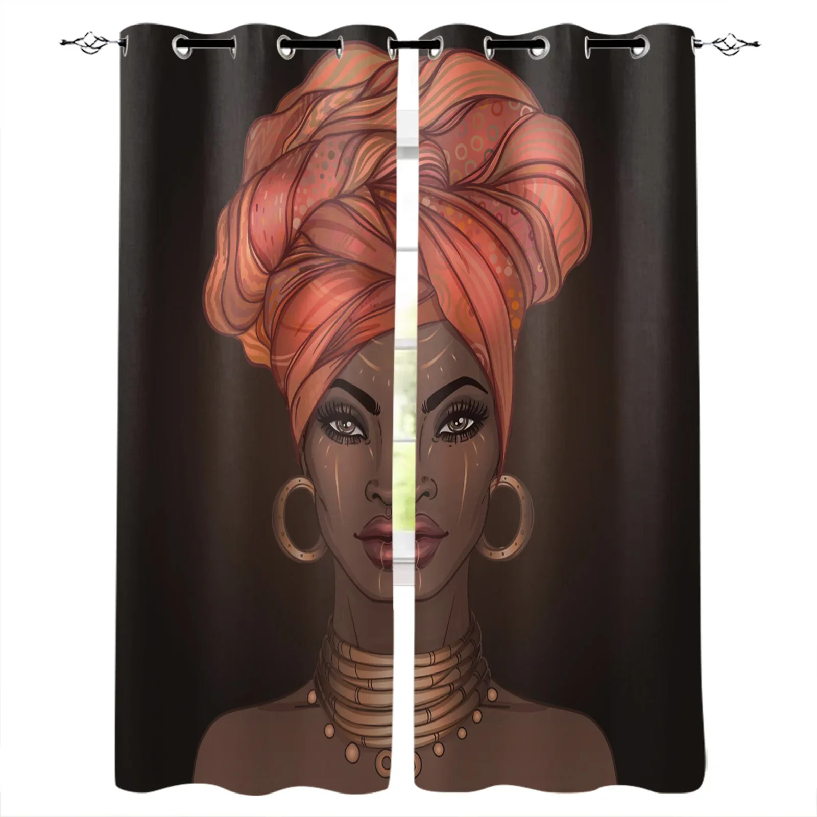 African Woman Headscarf Girl Earrings Blackout Curtains Window Curtains For Bedroom Living Room Decor Window Treatments