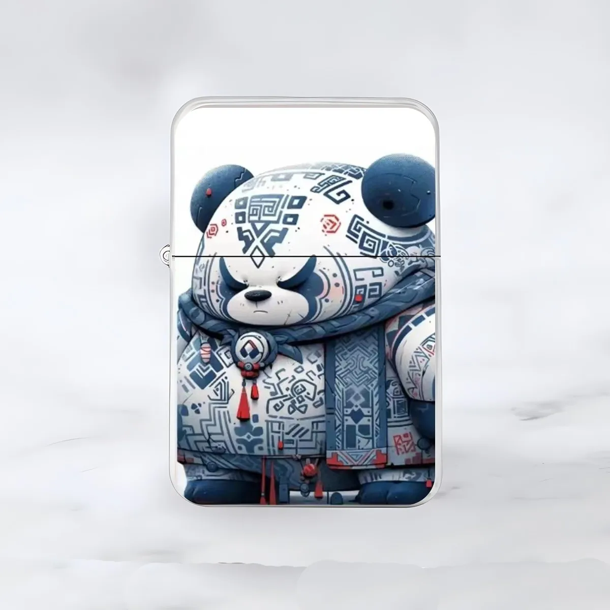 Cute Blue and White Porcelain Panda Lighter Metal Windproof Kerosene Lighter INS Wind Blue and White Lighter Gift