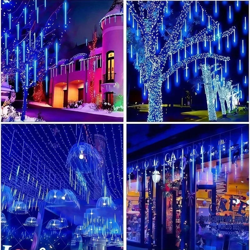 LED Meteor Shower Rain Lights Waterproof Falling Raindrop Fairy String Light for Christmas Holiday Party Patio Decor 30/50CM