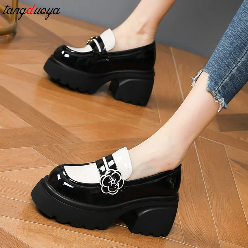 Luxury Designer Brand Mary Jane High Heels Women\'s Platform Loafers Gothic Black Single Shoes Women Japanese JK Uniform Shoes